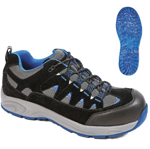 TRESMORN-S1P-SRA-PANTOFI<br/><br/>Pantofi de protectie cu bombeu din material compozit si branturi rezistente la perforare, talpa din cauciuc antistatica, anti-alunecare si rezistenta la uleiuri. Parte superioara din piele matuita si material textil.<br/><br/>Culori: gri-albastru.<br/>Marimi: 36 – 47.
