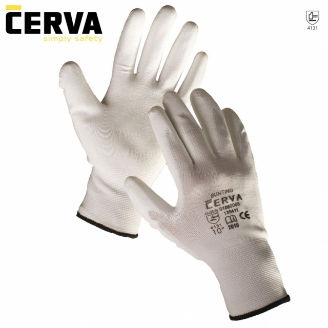 BUNTING WHITE                   <br/><br/>Cod produs: 1001<br/><br/>Mănuşi tricotate din nylon fin, manşetă elastică, palma şi degetele acoperite parţial cu un strat subţire de poliuretan, manşetă elastică.<br/><br/>Mărimi: 6–11