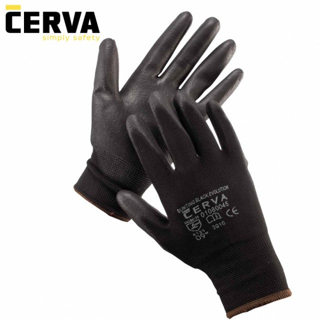 BUNTING BLACK EVOLUTION<br/><br/>Mănuşi tricotate din poliester fin, palma şi degetele acoperite parţial cu un strat subţire de poliuretan, manşetă elastică.<br/>Culoare: negru.<br/><br/>Mărimi: 6–11