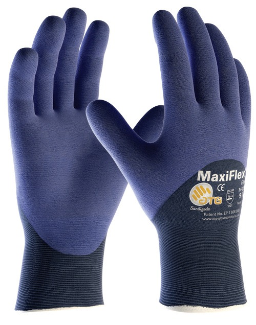 MaxiFlex Elite 34-275                        <br/><br/>Cod produs: 34-275<br/><br/>Manusa tricotata din nylon de culoare albastra, imersata 3/4 in microspuma de nitril albastru, confort sporit, foarte bun simt tactil, respirabila, sanitizata, fara silicon.<br/><br/>Marimi: 5-11