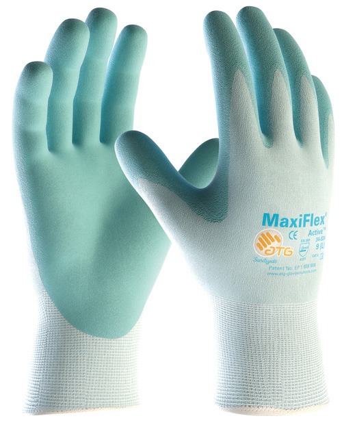 MaxiFlex Active 34-824       <br/><br/>Cod produs: 34-824<br/><br/>Manusa tricotata din nylon albastru, partial imersata in spuma de nitril albastra, foarte bun simt tactil, confort sporit, cu alge marine energizante, aloe vera si vitamina E.<br/><br/>Marimi: 5-11
