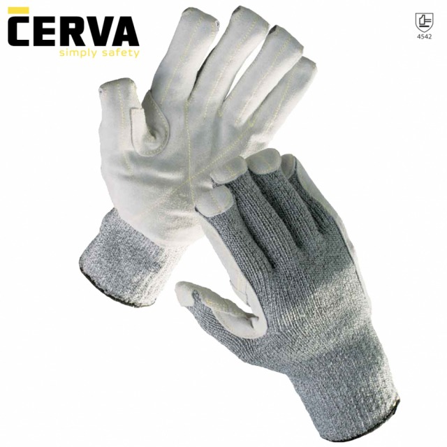 CROPPER STRONG      <br/><br/>Mănuşi tricotate din fibre de nylon, sticlă, Spandex, palma şi degetele întărite cu şpalt de bovină de calitate, vârfurile degetelor acoperite, un strat dublat de piele între degetul mare şi arătător, nivelul 5 de rezistenţă împotriva tăierii.<br/><br/>Măimi: 7–10